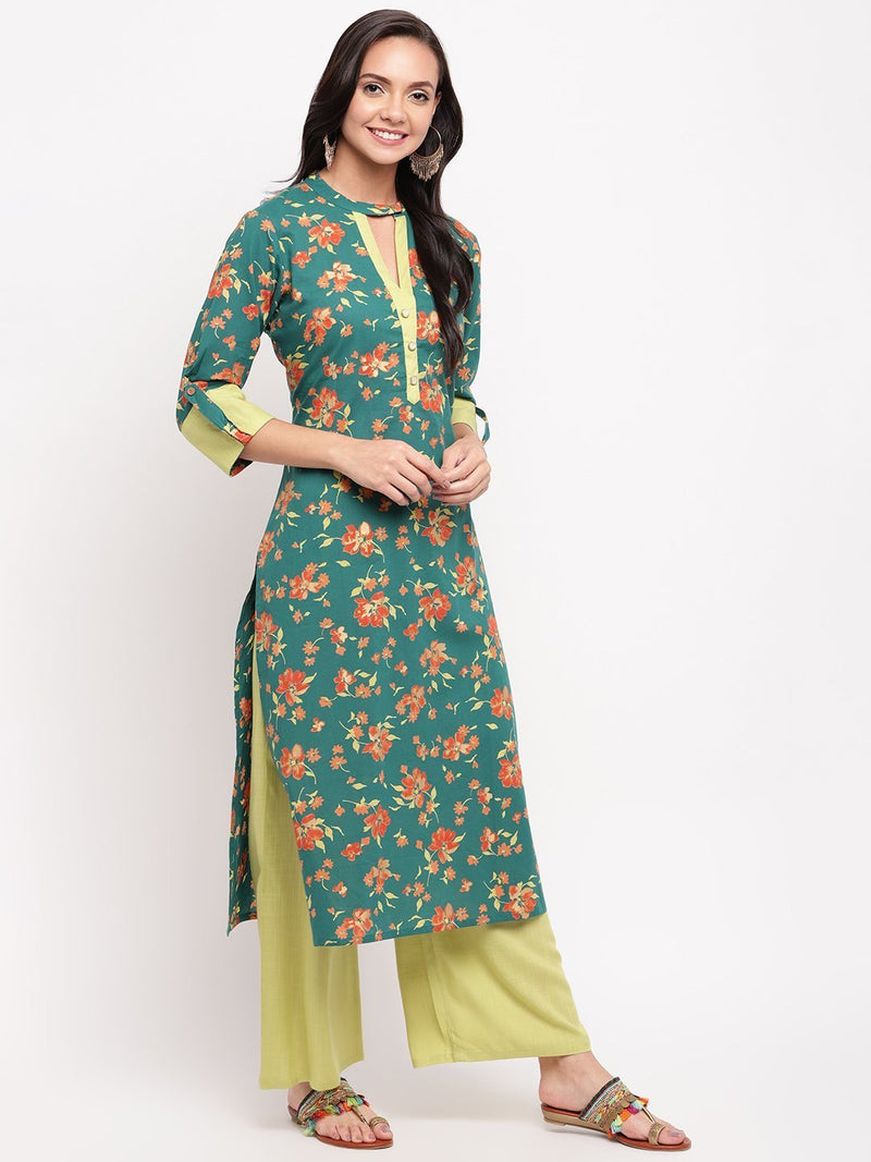 whl Green Choker Neck Kurta-Palazzo Set