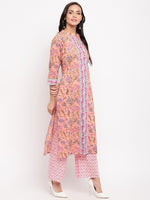 whl Peach Floral Printed Kurta-Palazzo Set