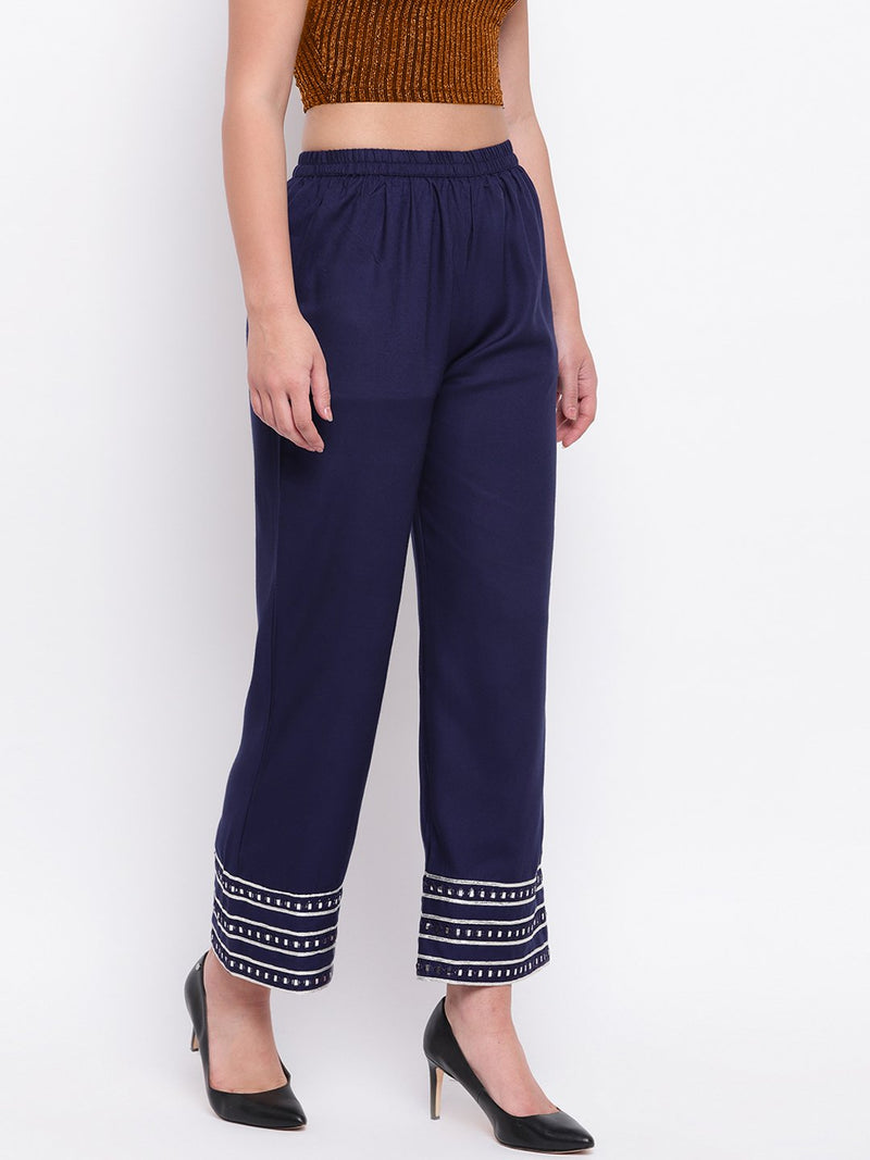Navy Blue Mirror Lace Palazzo