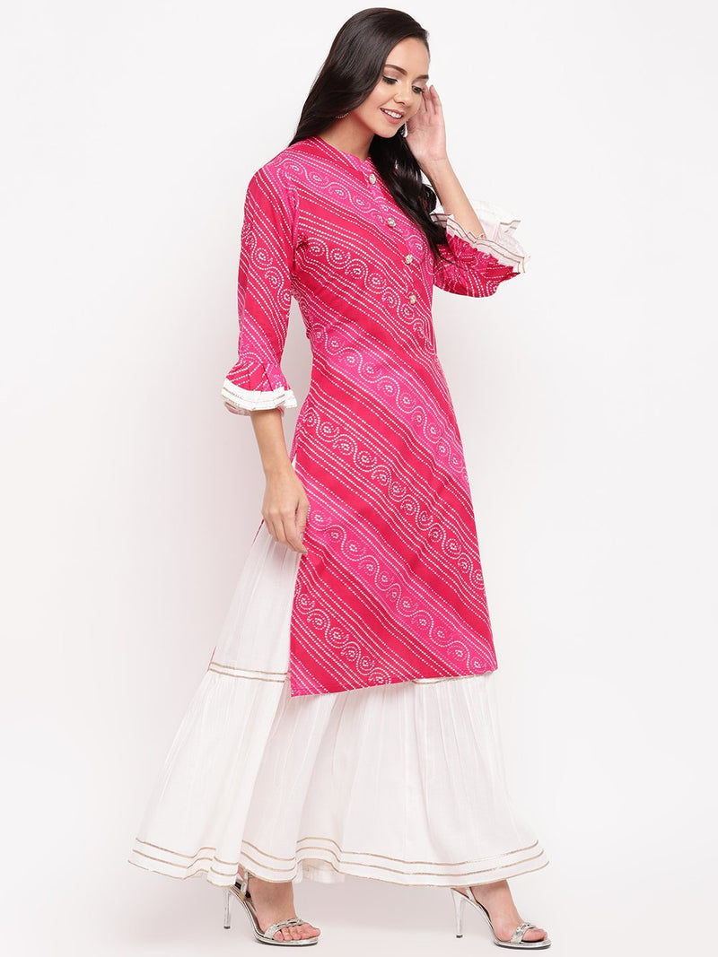Pink Bandhani Kurta-Skirt Set