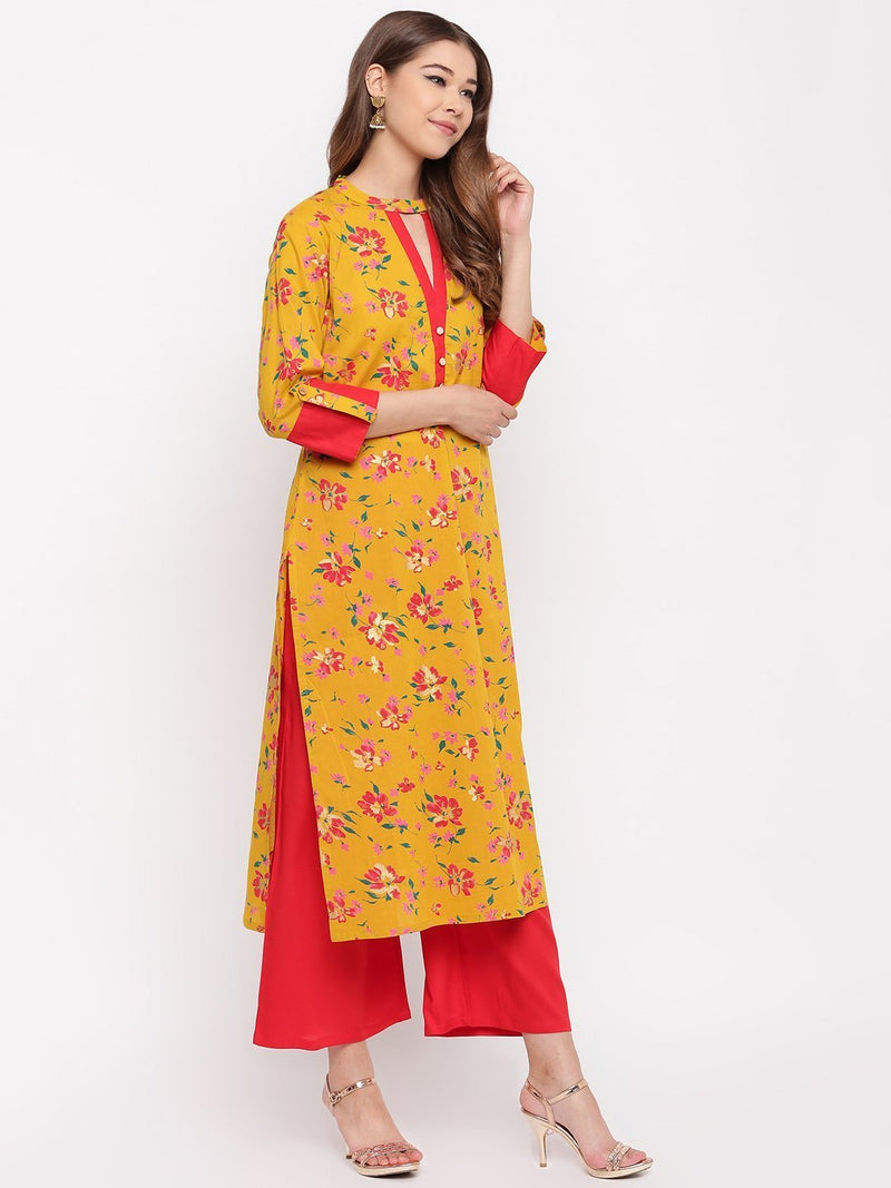 whl Mustard Choker Neck Kurta-Palazzo Set