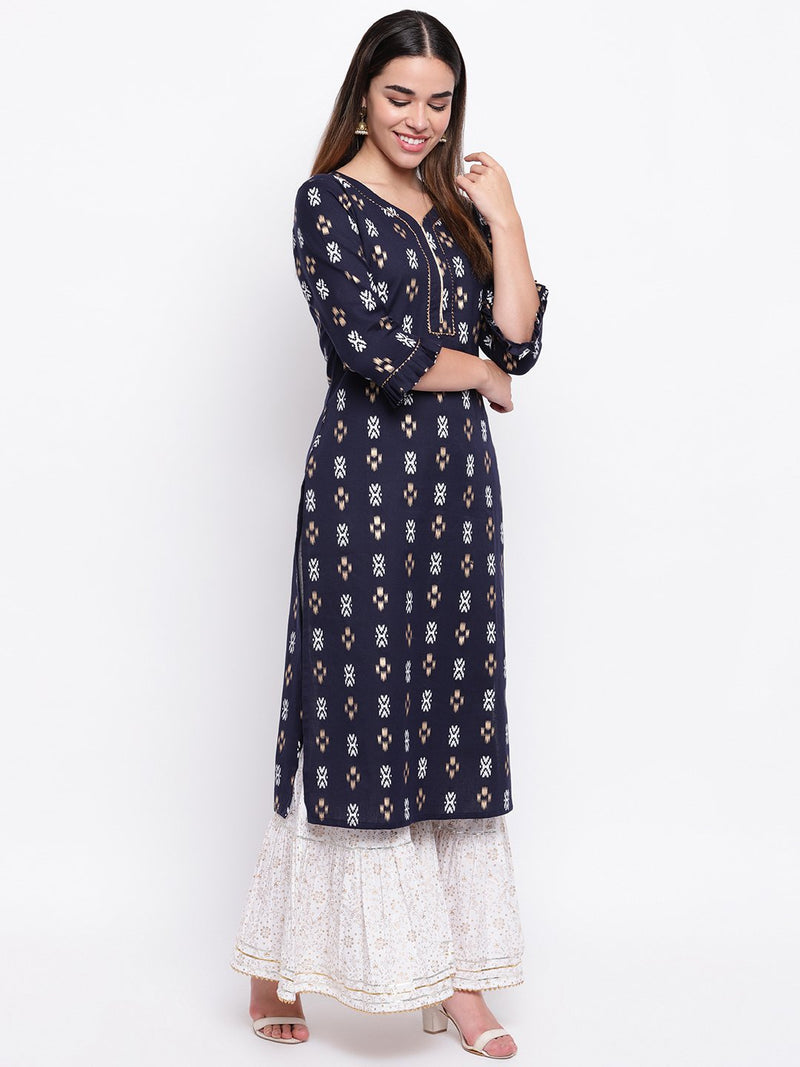 whl Blue Printed Kurta And Gharara Set