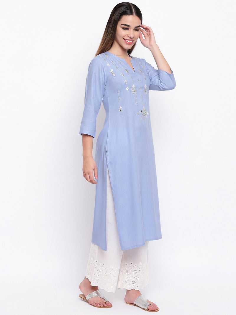 whl Purple Rayon Mirror-Embroidered Kurta