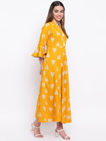 whl Mustard Rayon Printed Maxi Dress