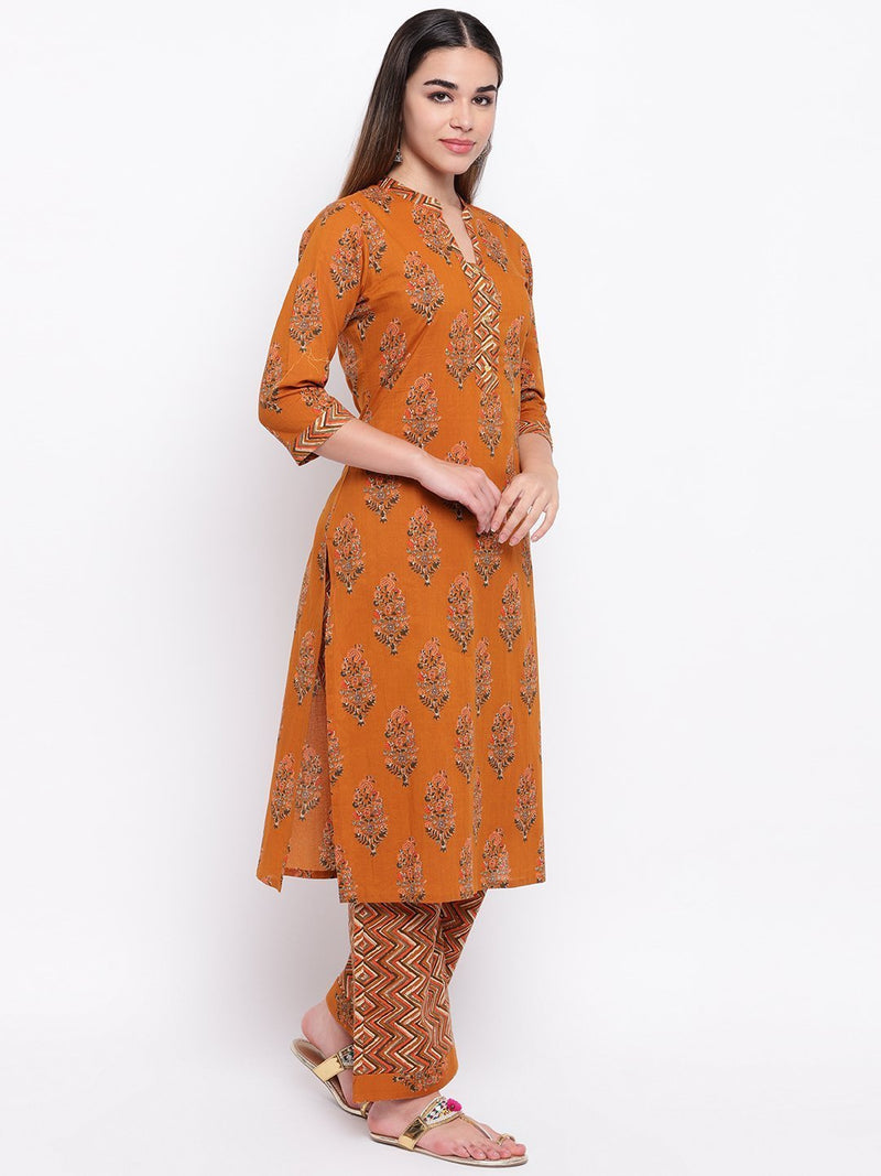 whl Mustard Printed Cotton Kurta-Palazzo Set