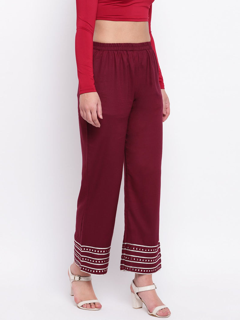 whl Maroon Mirror Lace Palazzo