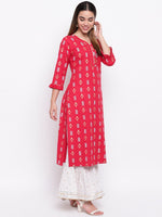 whl Red Printed Kurta And Gharara Set
