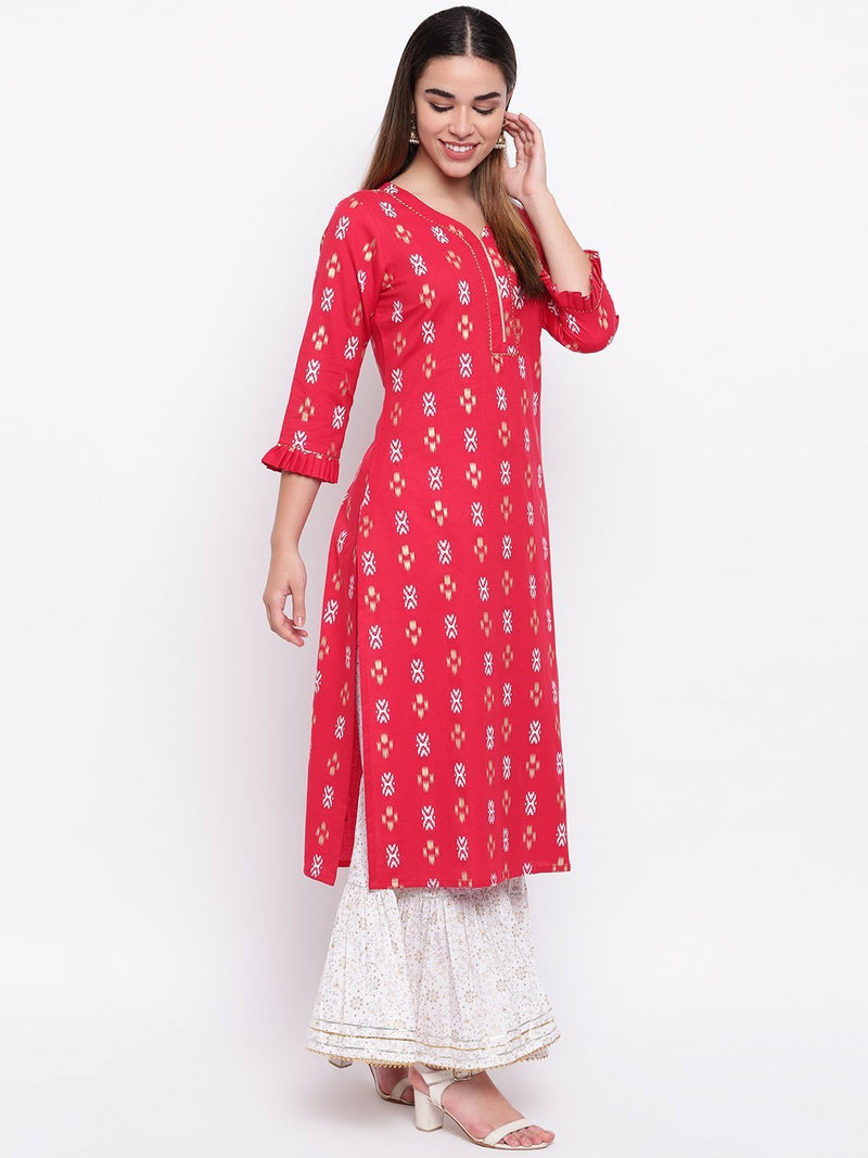 whl Red Printed Kurta And Gharara Set
