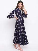 whl Navy Blue Rayon Printed Maxi Dress