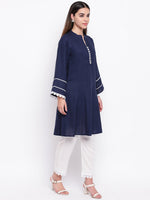 whl Navy Blue Rayon Pakistani Kurta-Palazzo Set