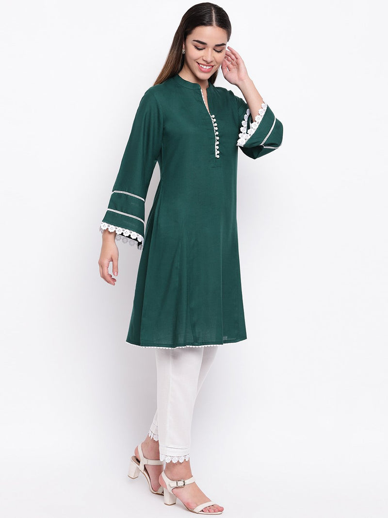 whl Green Rayon Pakistani Kurta-Palazzo Set