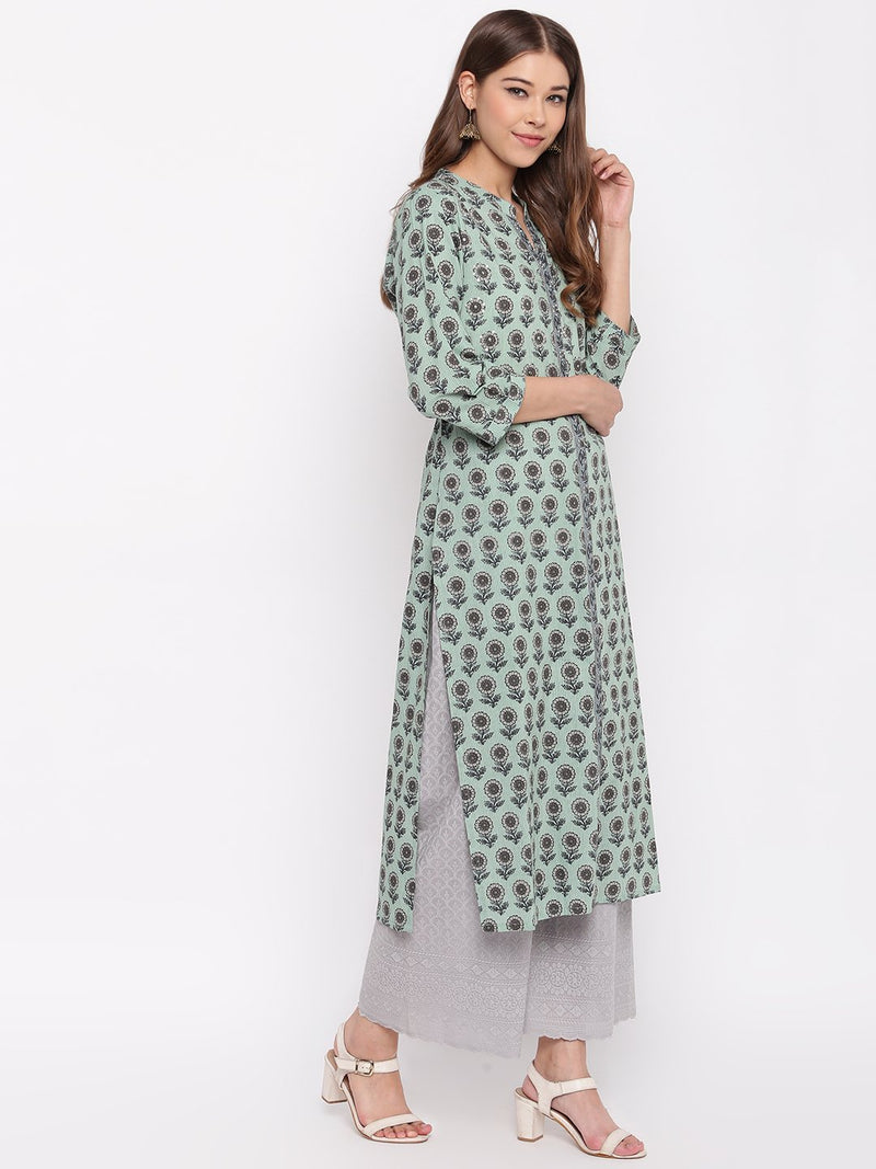 whl Green Printed Cotton Kurti