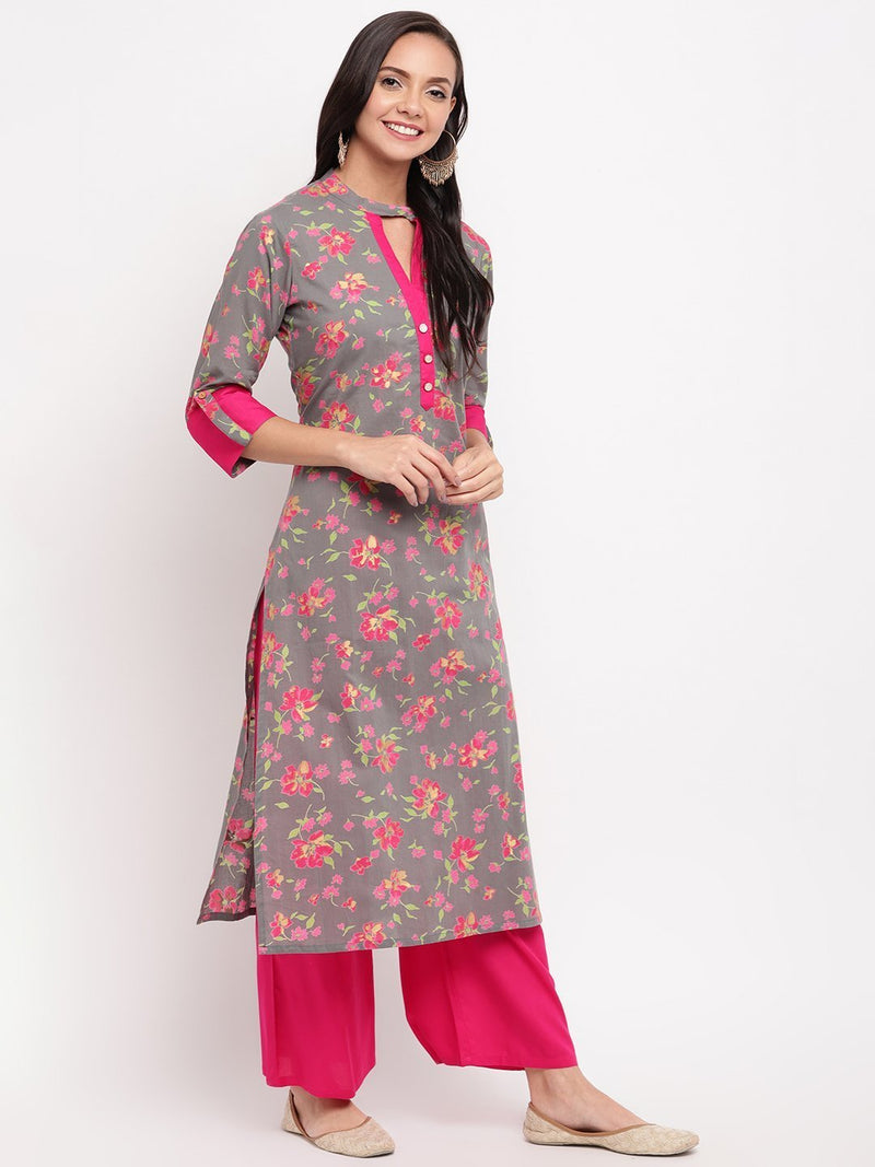 whl Grey Choker Neck Kurta-Palazzo Set