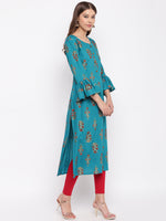 whl Blue Rayon Gold Print Kurti