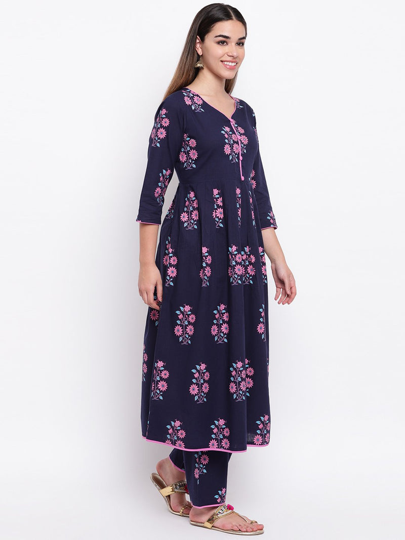 whl Cotton Block Print Kurta & Palazzo Set