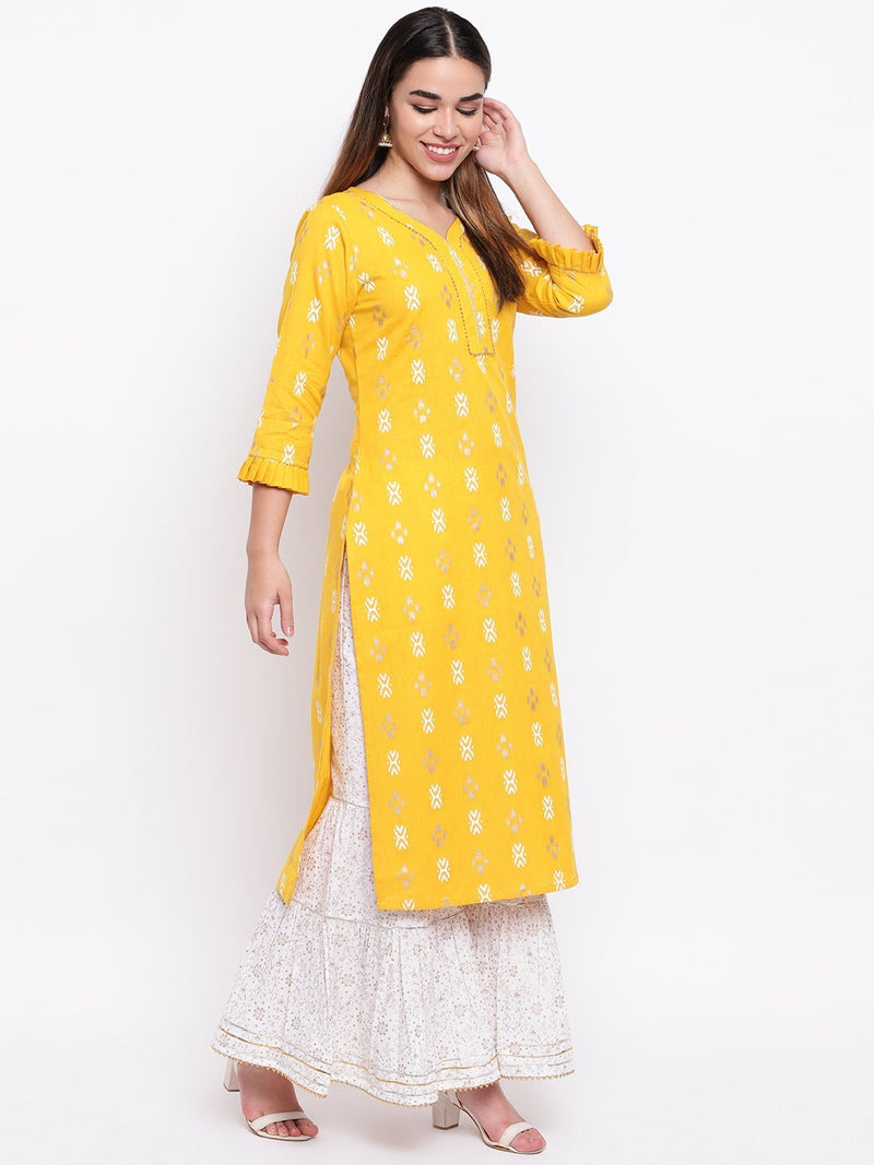 Yellow Printed Kurta And Gharara Set