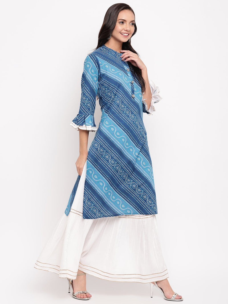 whl Blue Bandhani Kurta-Skirt Set