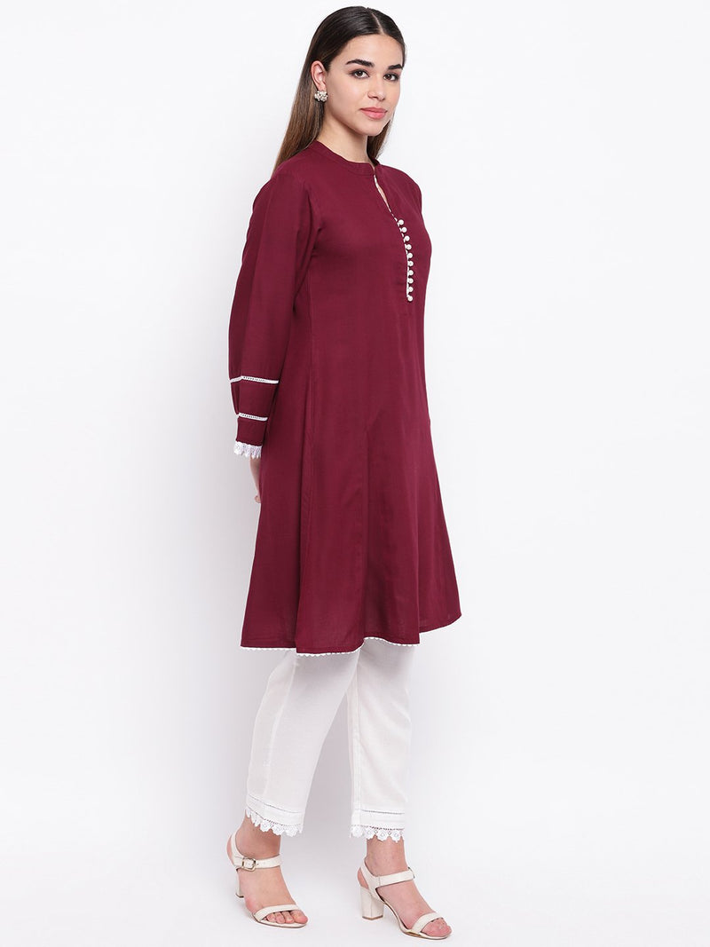 whl Maroon Rayon Pakistani Kurta-Palazzo Set