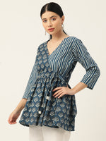 Women Blue Ethnic Motifs Printed Wrap Top