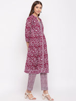 whl Wine Paisley Printed Kurta-Pants Set