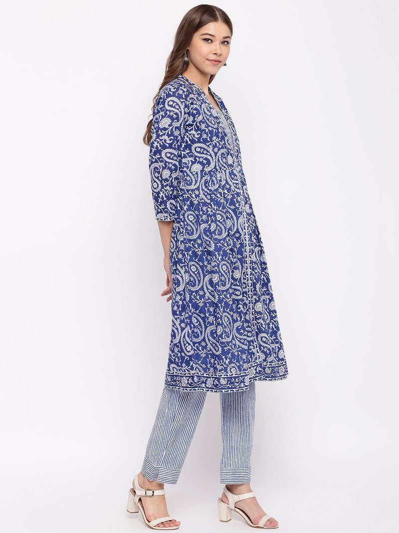 whl Blue Paisley Printed Kurta-Pants Set