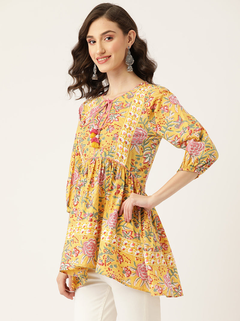 Yellow & Pink Floral Printed Top