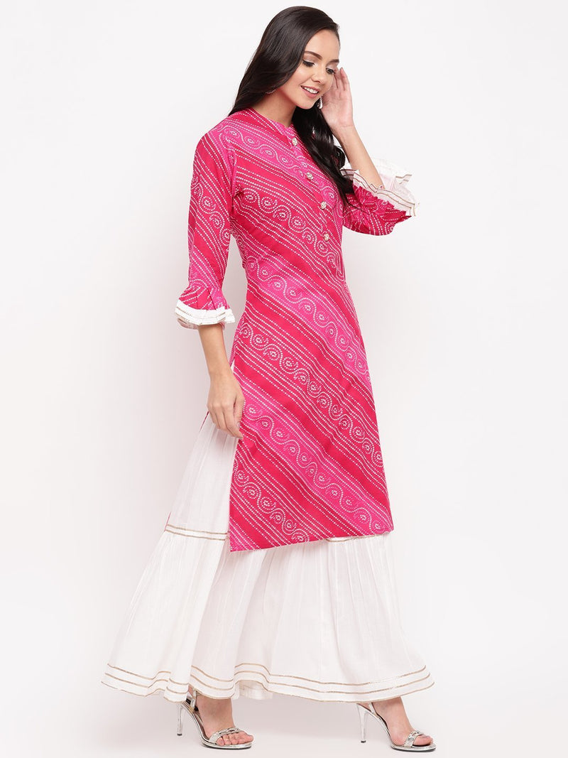 whl Pink Bandhani Kurta-Skirt Set