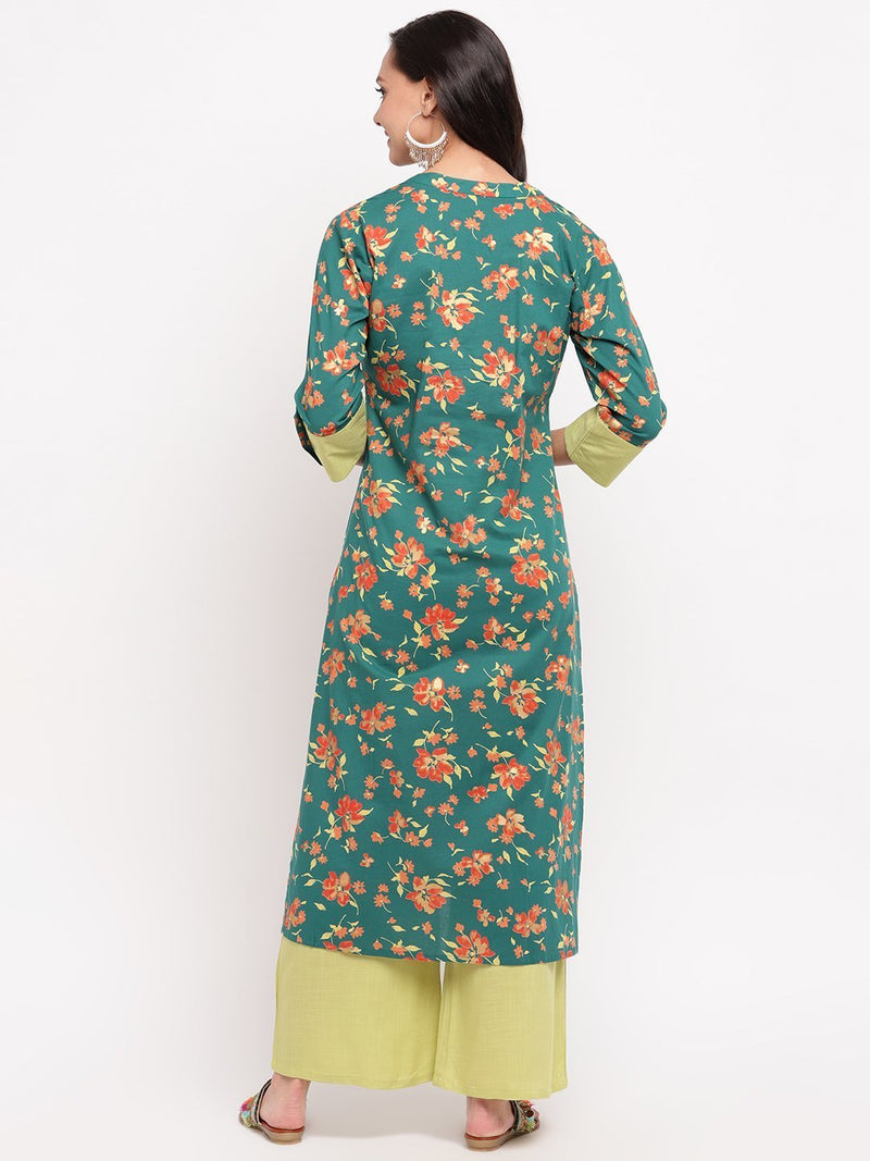 whl Green Choker Neck Kurta-Palazzo Set