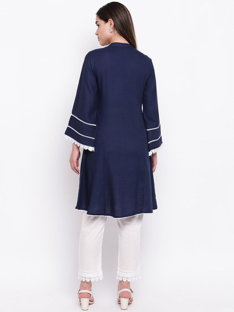 whl Navy Blue Rayon Pakistani Kurta-Palazzo Set
