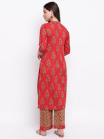 whl Red Printed Cotton Kurta-Palazzo Set