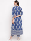 Jharokha Indigo printed Anarkali Kurta and Pants Set