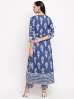 Jharokha Indigo printed Anarkali Kurta and Pants Set