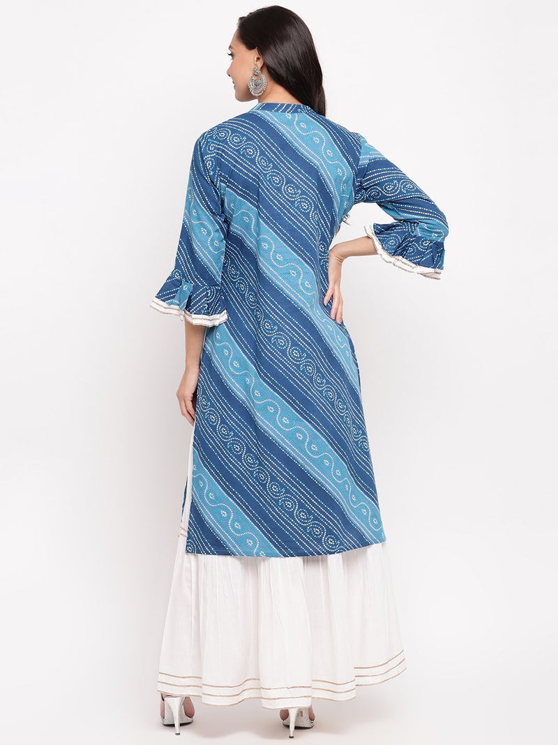 whl Blue Bandhani Kurta-Skirt Set
