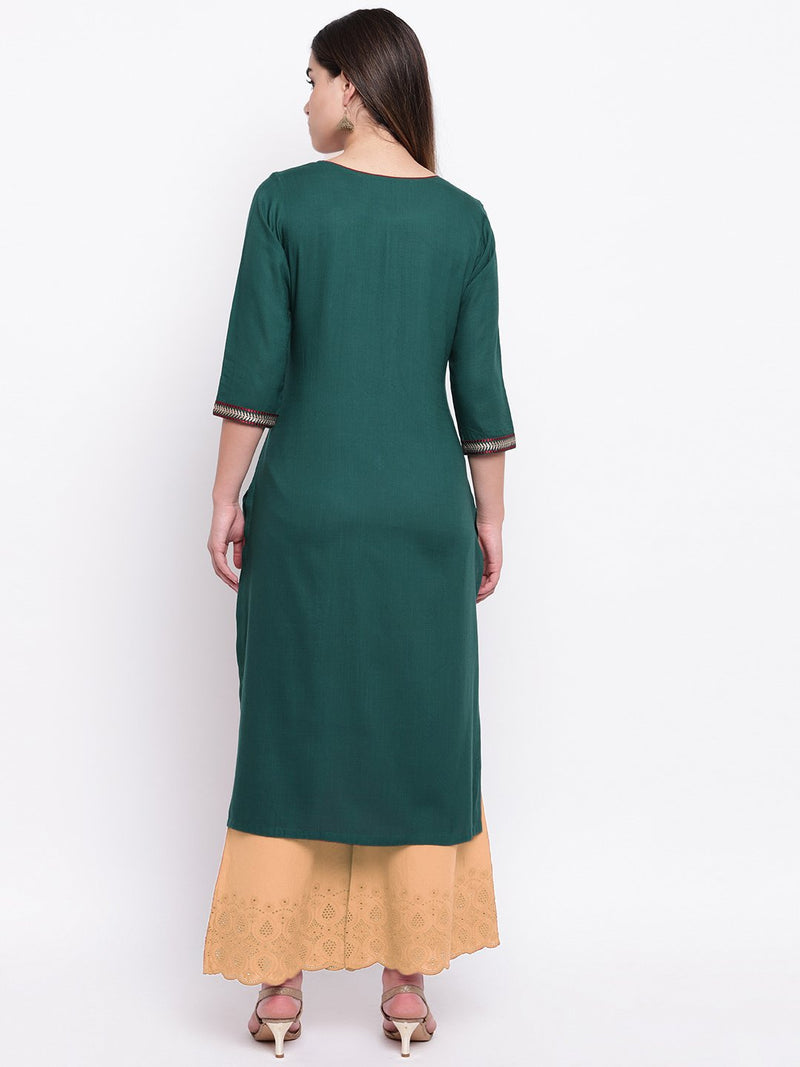 whl Green Rayon Embroidered Kurta