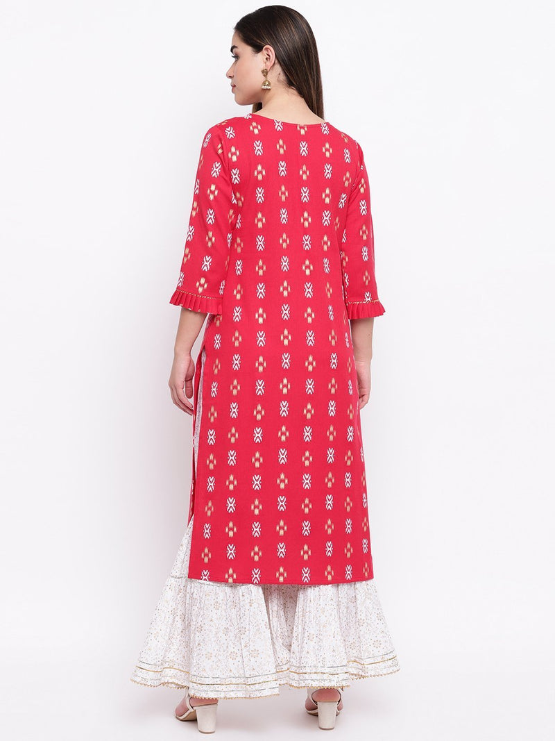 whl Red Printed Kurta And Gharara Set