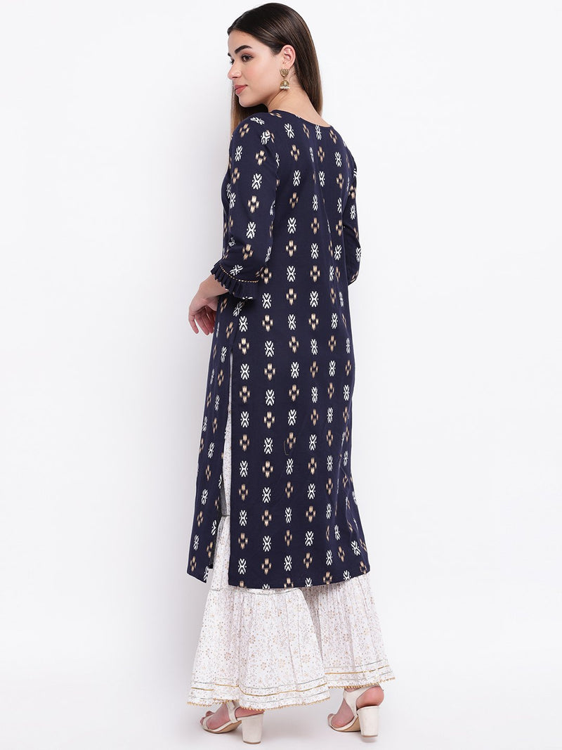 whl Blue Printed Kurta And Gharara Set