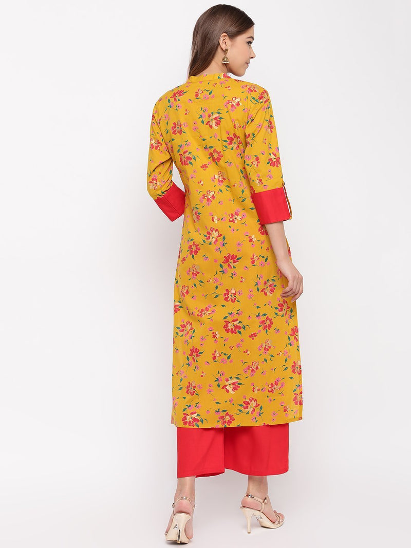 whl Mustard Choker Neck Kurta-Palazzo Set