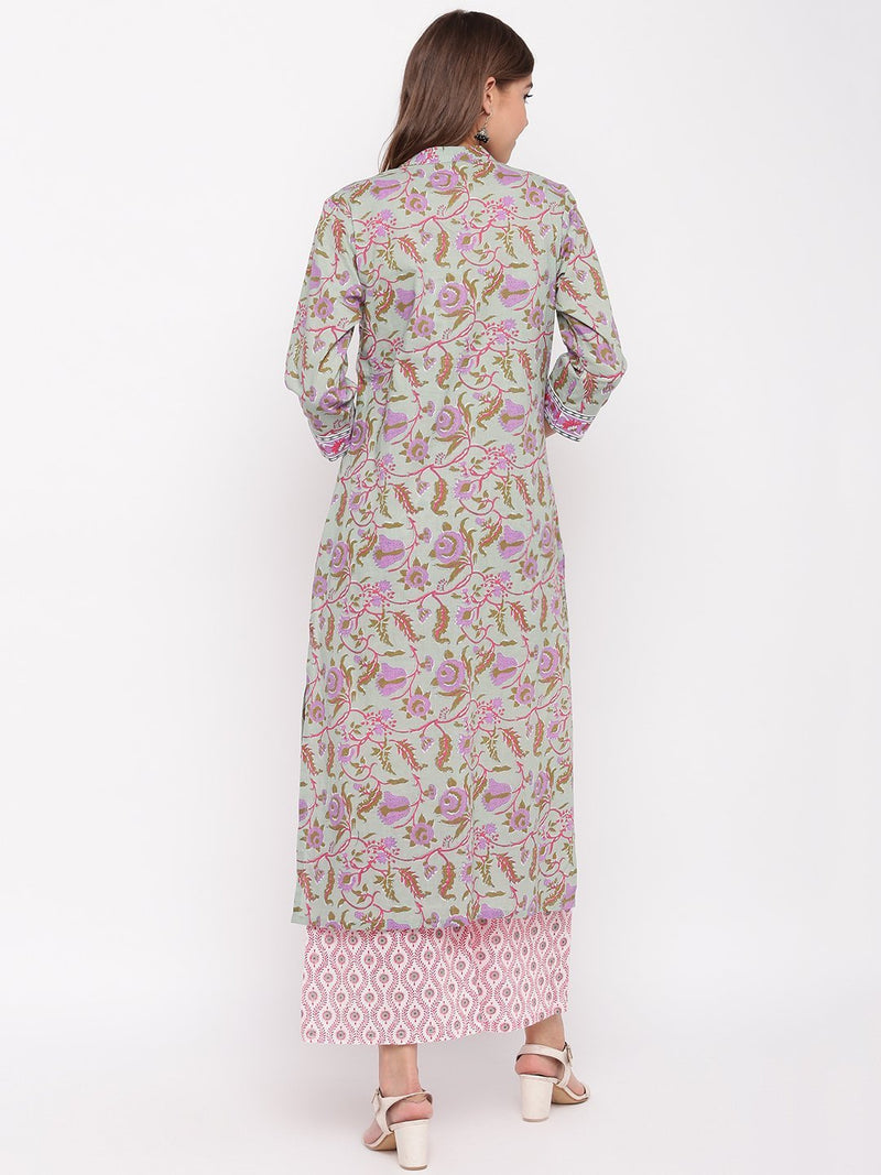 whl Green Floral Printed Kurta-Palazzo Set