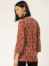 Maroon Cotton Ethnic Hand Block Print A-Line Top