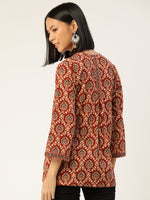 Maroon Cotton Ethnic Hand Block Print A-Line Top