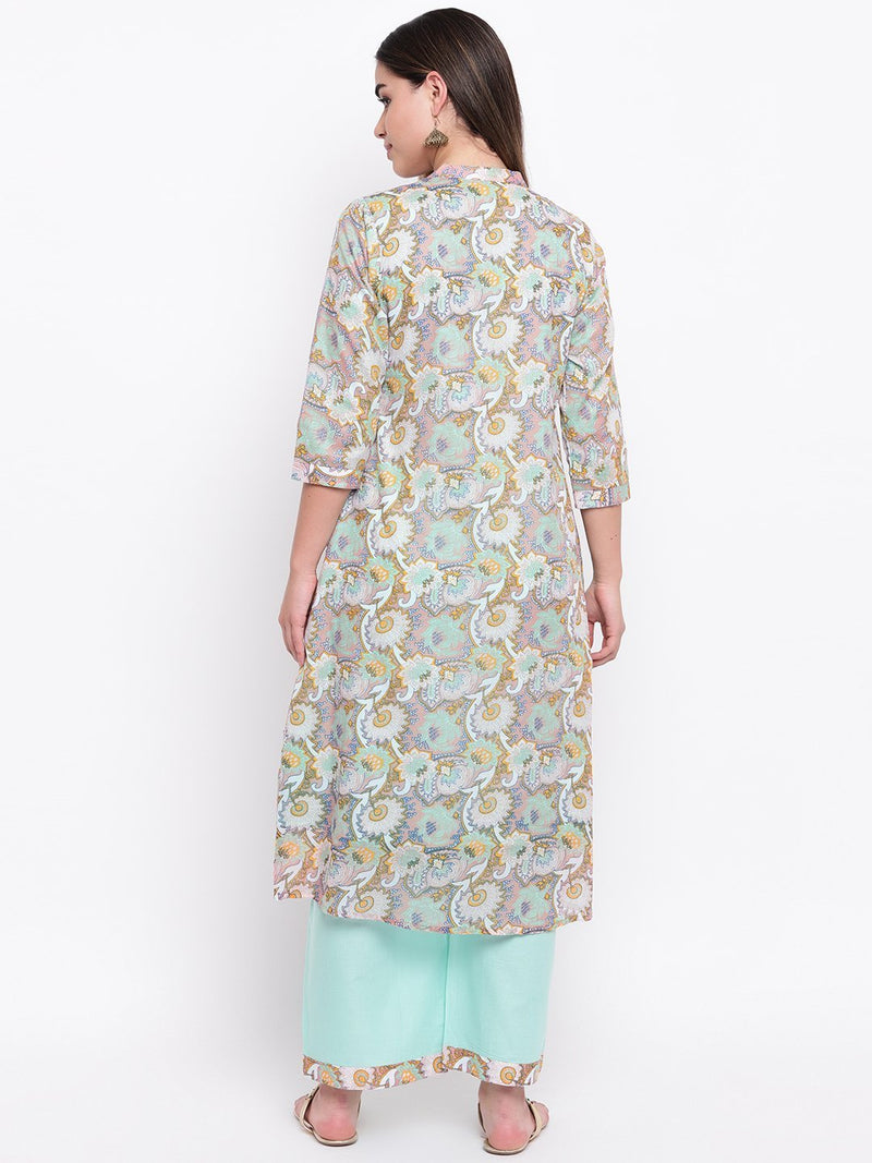 whl Green Printed Inner-Jacket Attached & Palazzo Set