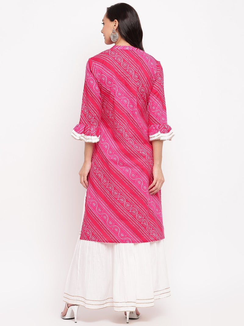 whl Pink Bandhani Kurta-Skirt Set