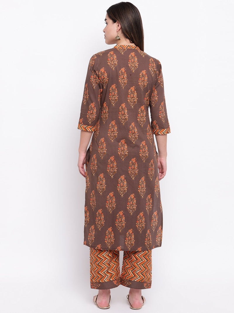 whl Grey Printed Cotton Kurta-Palazzo Set