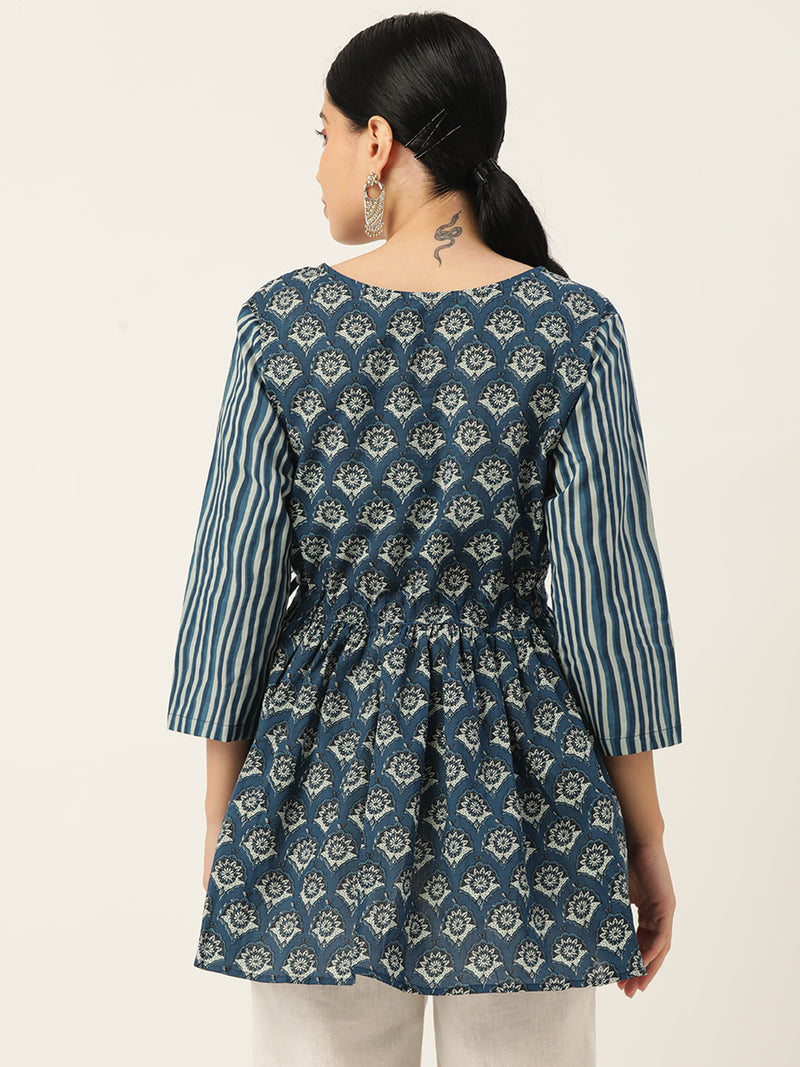 Women Blue Ethnic Motifs Printed Wrap Top