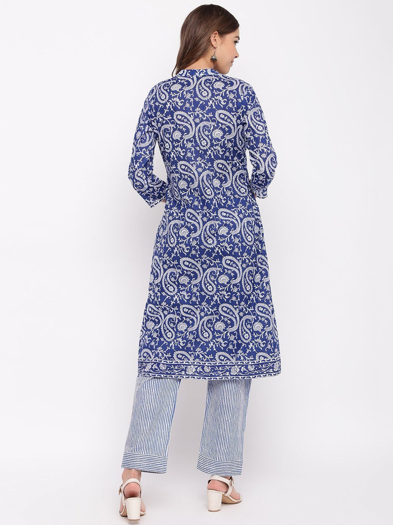whl Blue Paisley Printed Kurta-Pants Set
