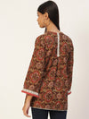 Mustard Yellow & Brown Pure Cotton Block Print A-Line Top