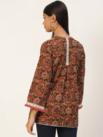 Mustard Yellow & Brown Pure Cotton Block Print A-Line Top