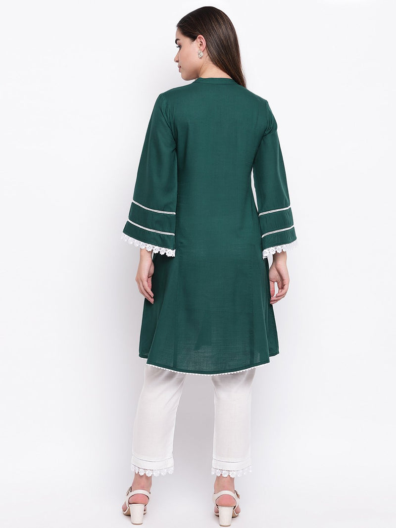 whl Green Rayon Pakistani Kurta-Palazzo Set
