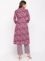 Wine Paisley Printed Kurta-Pants Set