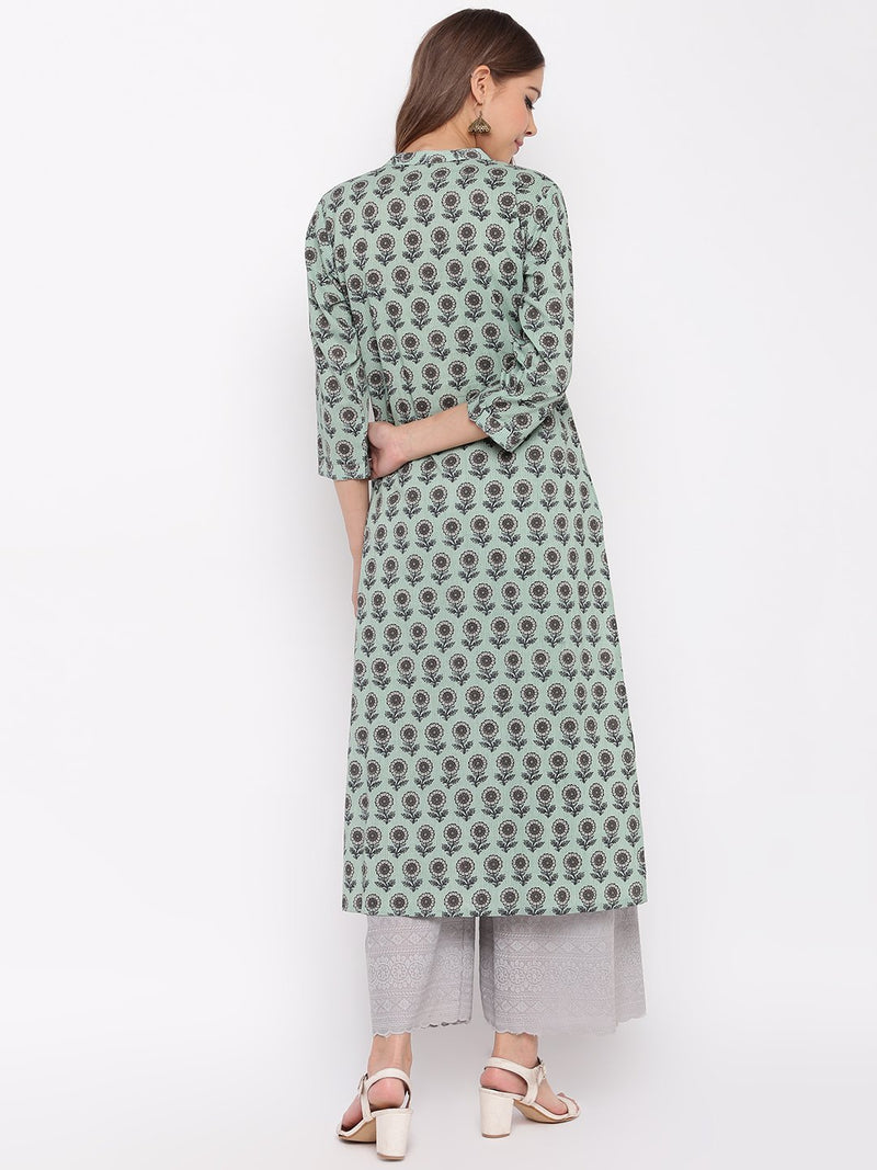 whl Green Printed Cotton Kurti